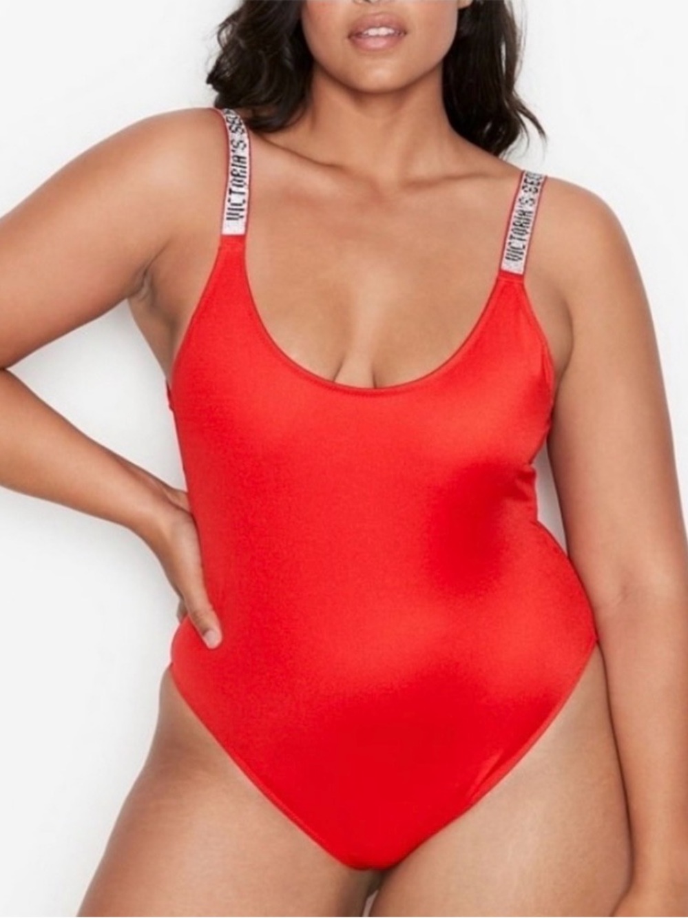 Victoria Secret RED SHINY SILVER Vardia Shine Strap Swim One Piece SZ LARGE - Picture 3 of 13